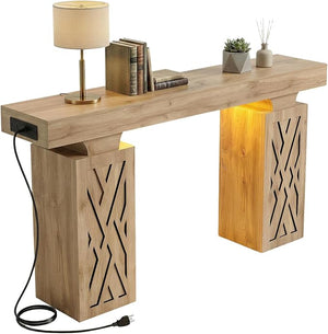 63-Inch Console Table with LED Light & Charging Station