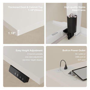 L-Shaped Electric Standing Desk with Storage & Charging Station