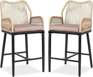 Outdoor Counter Height Bar Stools with Wicker Backrest