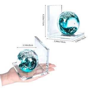 Glass Sea Wave Bookends Set of 2