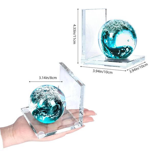 Glass Sea Wave Bookends Set of 2