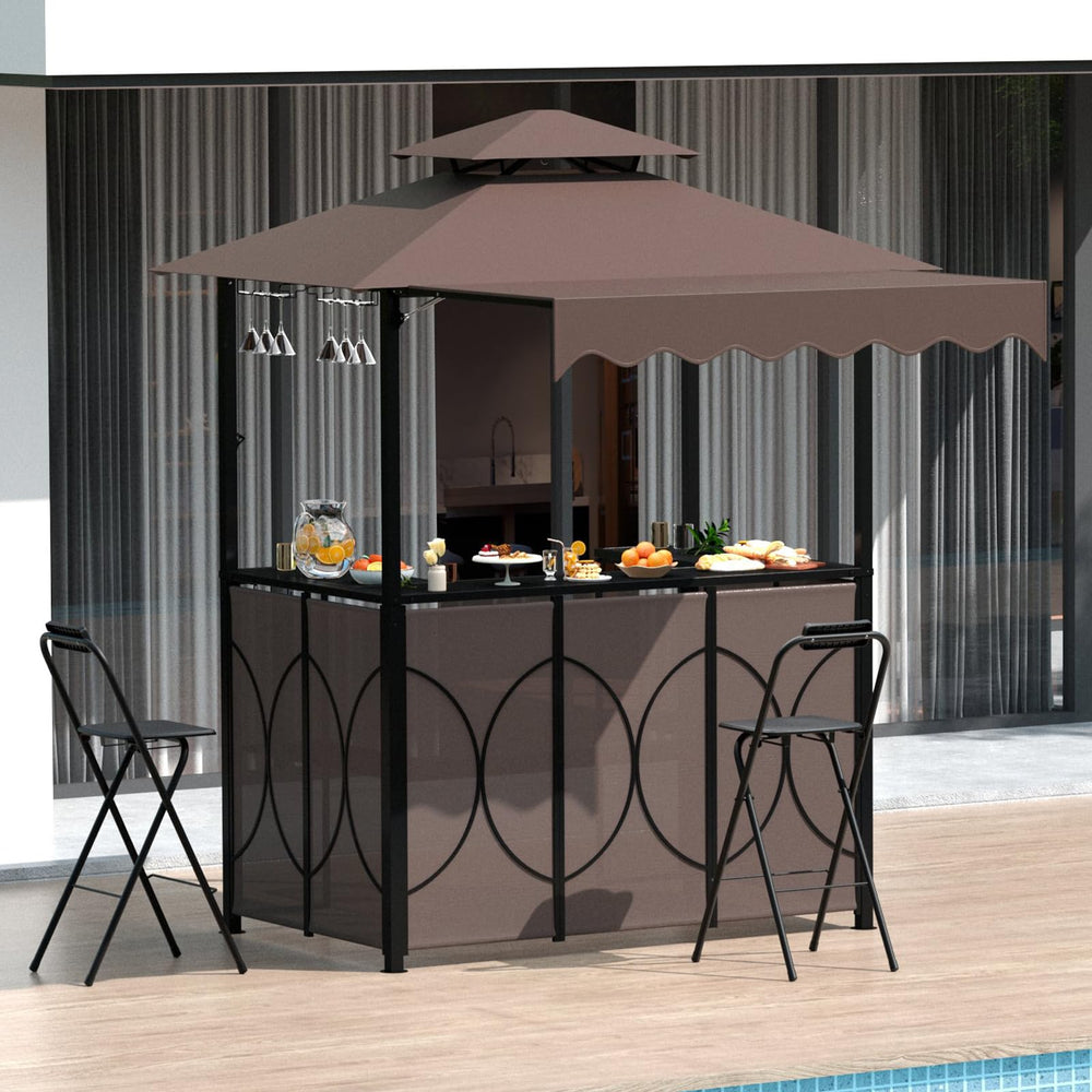 3-Piece Outdoor Patio Bar Set with Canopy & Foldable Stools