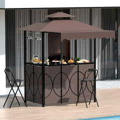 3-Piece Outdoor Patio Bar Set with Canopy & Foldable Stools
