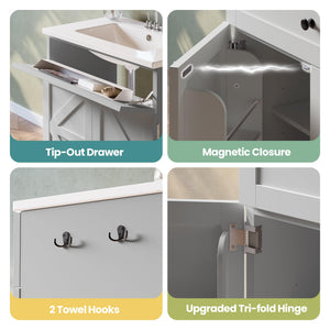 30 Inch Farmhouse Bathroom Vanity with Ceramic Sink