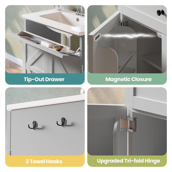 30 Inch Farmhouse Bathroom Vanity with Ceramic Sink