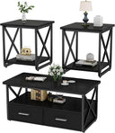 3 Piece Coffee Table Set with Fabric Drawers and Storage Shelves