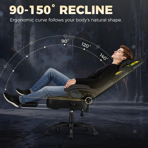 Gaming Chair with Footrest, High Back, 350 lbs Capacity