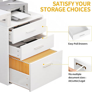 L-Shaped Computer Desk with Drawers, Power Outlets & LED Lights