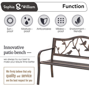 Cast Iron Outdoor Garden Bench with Backrest and Armrests
