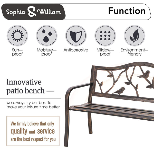 Cast Iron Outdoor Garden Bench with Backrest and Armrests