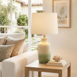 24" Farmhouse Table Lamp – Hand-Textured Ceramic Ombre