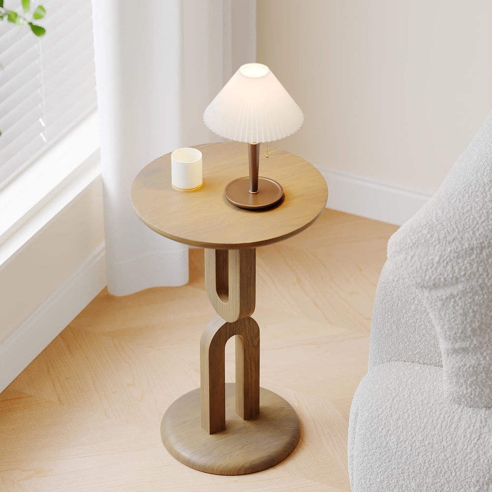 Solid Wood End Table with U-Shaped Base