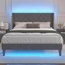 LED Upholstered Platform Bed Frame with Headboard & Footboard