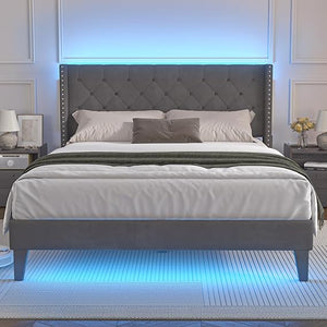 LED Upholstered Platform Bed Frame with Headboard & Footboard