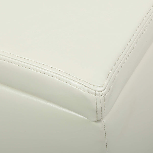 PU Leather Storage Ottoman Bench with Wood Frame, Ivory