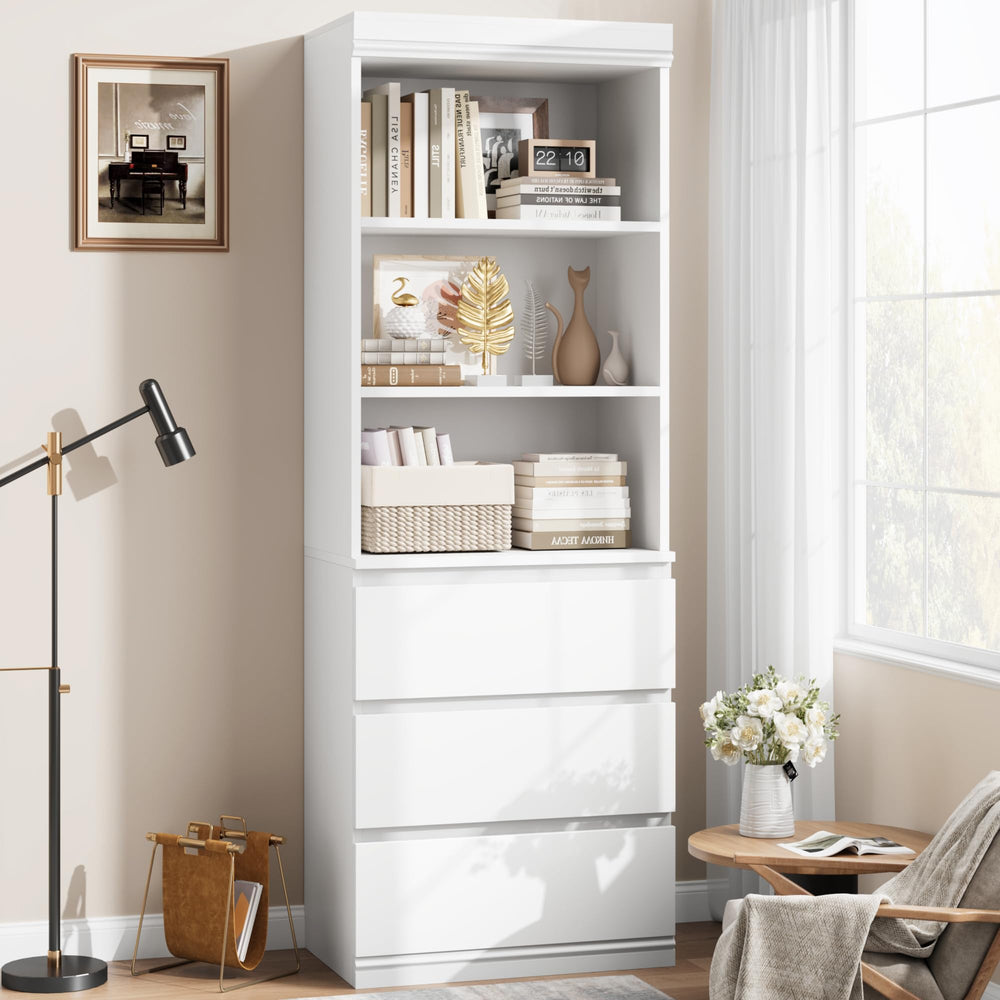70" Tall Bookcase with 3 Drawers & 3-Tier Open Shelves
