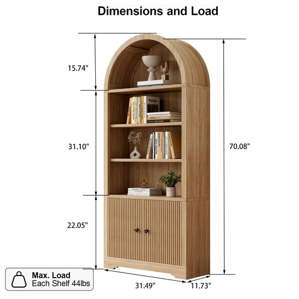 6-Tier Arched Bookcase with Storage Cabinet
