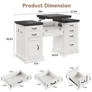 Farmhouse 57" Height-Adjustable Executive Desk with Drawers & File Cabinet