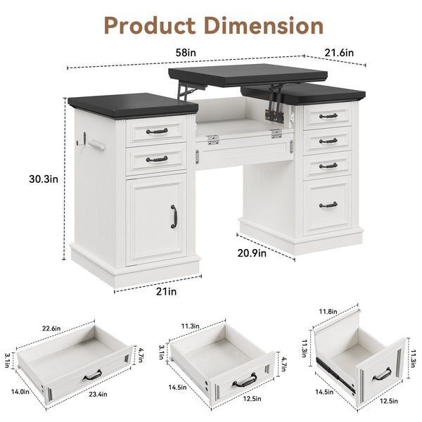 Farmhouse 57" Height-Adjustable Executive Desk with Drawers & File Cabinet