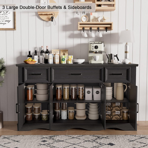 56" Buffet Cabinet with Storage – Farmhouse Sideboard with Drawers, Doors & Adjustable Shelves