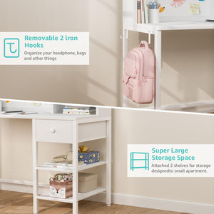 Kids Study Desk with Chair Set, Hutch & Storage