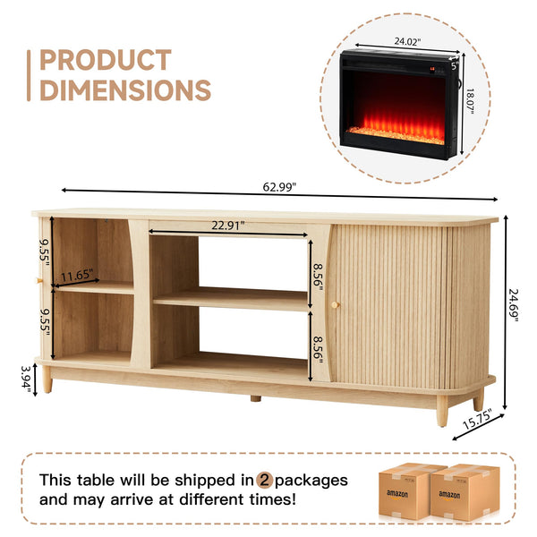 Fireplace TV Stand with Sliding Doors & Storage