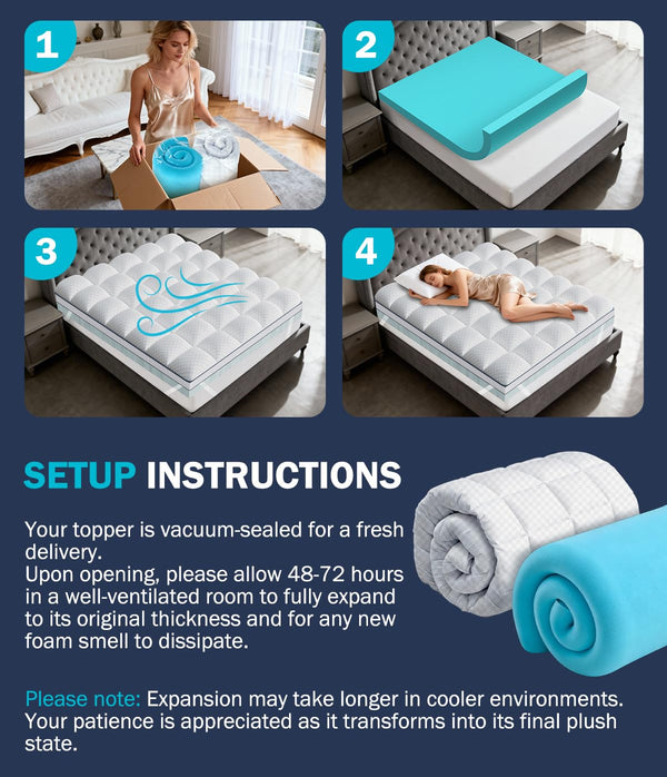 4-Inch Dual-Layer Cooling Gel Memory Foam Mattress Topper – Pillow Top, Deep Pocket