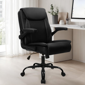 Ergonomic Mid-Back PU Leather Office Chair with Flip-Up Armrests