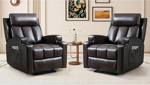 Manual Recliner Chair with Massage, Heat & Cup Holders