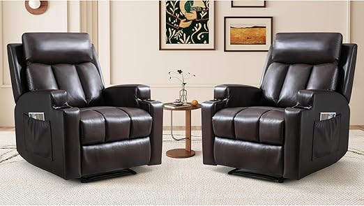 Manual Recliner Chair with Massage, Heat & Cup Holders