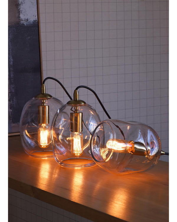 Clear Glass Globe Pendant Lights with Brass Hardware