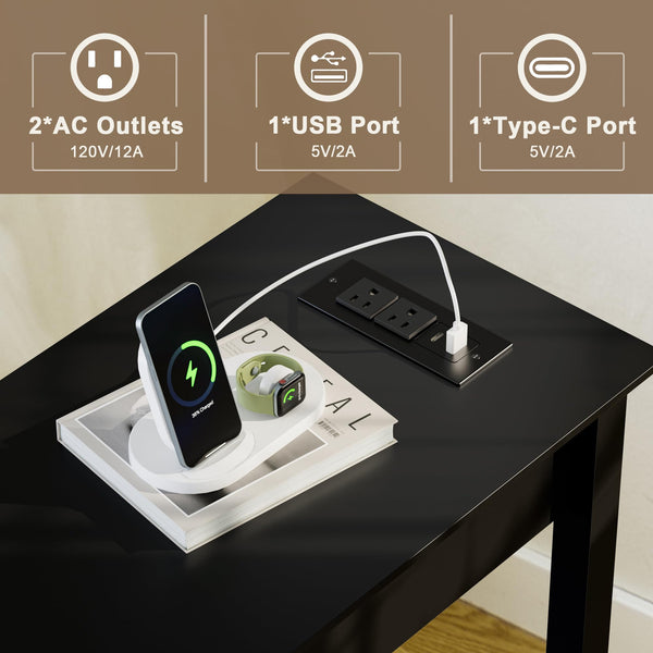 End Tables Set of 2 with Charging Station and Drawers