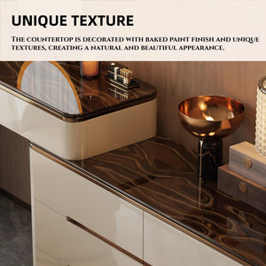 Modern Makeup Vanity Desk with LED Mirror, Stool & 8 Drawers