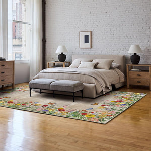 Spring Floral Washable Area Rug – Low Profile Indoor Rug
