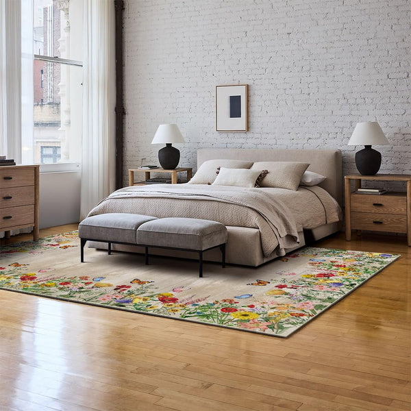 Spring Floral Washable Area Rug – Low Profile Indoor Rug