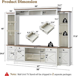 4-Piece Farmhouse Living Room Set – 98" TV Stand, Coffee Table & 2 End Tables