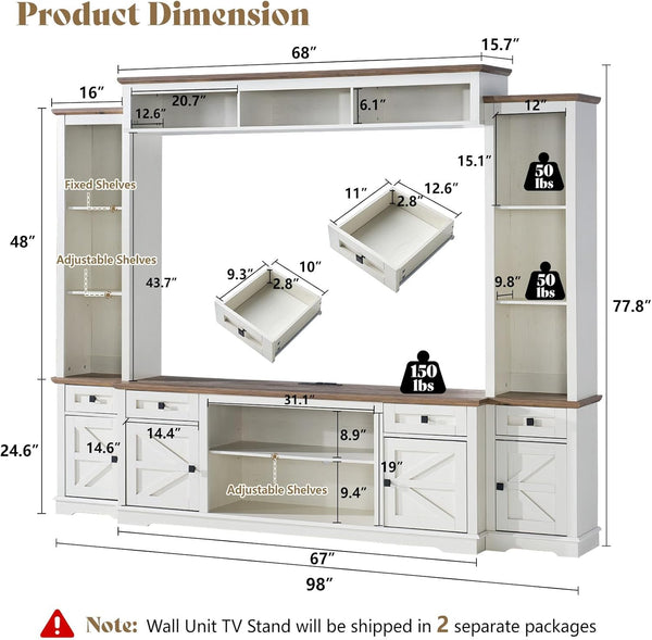 4-Piece Farmhouse Living Room Set – 98" TV Stand, Coffee Table & 2 End Tables
