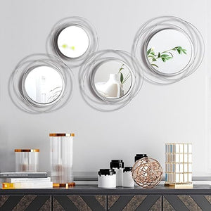 Set of 4 Round Metal Wall Mirrors Minimalist Circle Wall Decor