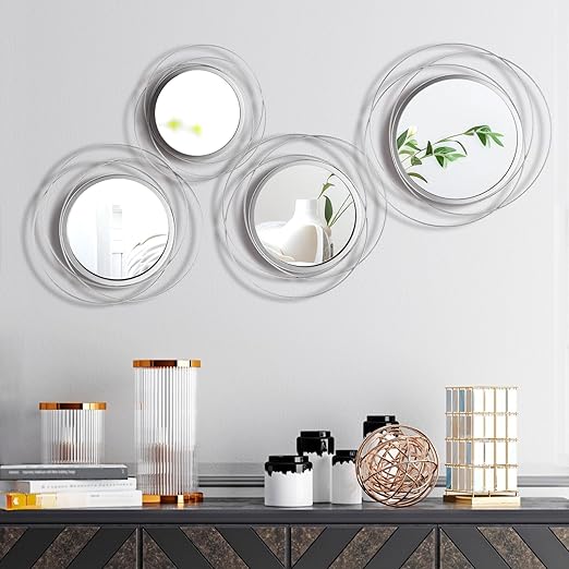 Set of 4 Round Metal Wall Mirrors Minimalist Circle Wall Decor
