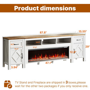 Fireplace TV Stand with 50" Electric Fireplace & Storage Cabinets