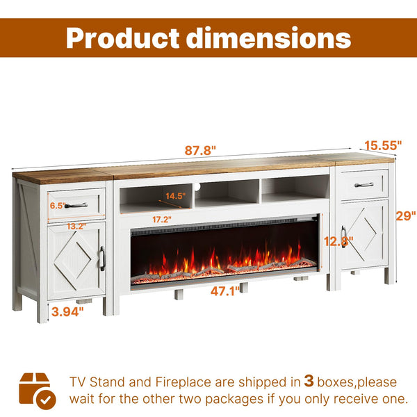 Fireplace TV Stand with 50" Electric Fireplace & Storage Cabinets