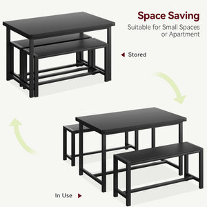 3-Piece Dining Table Set with 2 Benches