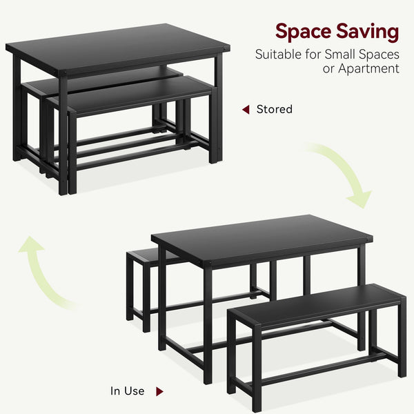 3-Piece Dining Table Set with 2 Benches