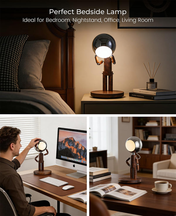Cordless Rechargeable Wooden Table Lamp with Touch Control & Dimming