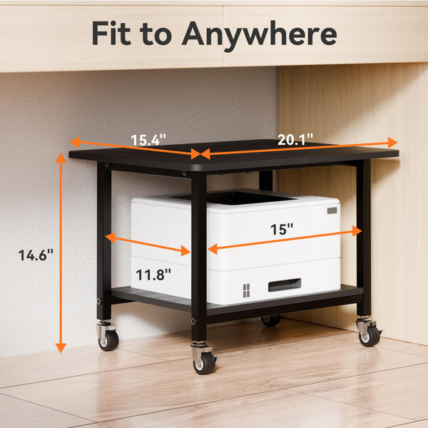 2-Tier Rolling Printer Stand with Lockable Wheels