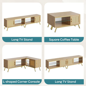 80-Inch Rattan TV Stand with LED Lights & Storage