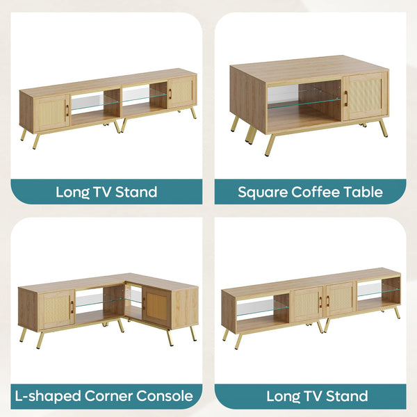 80-Inch Rattan TV Stand with LED Lights & Storage