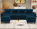 U-Shaped Sectional Sofa with LED Lights, Wireless Charging & Storage Ottomans