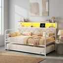 Twin Daybed with Trundle, LED Lights & Charging Station
