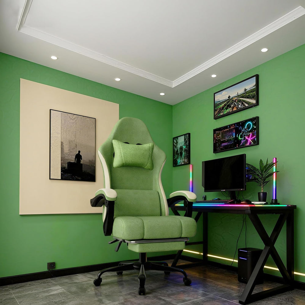 High Back Fabric Gaming Chair with Footrest